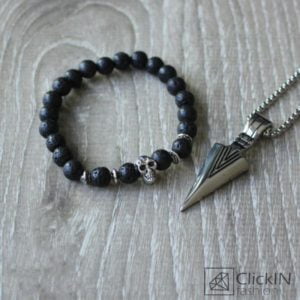 תליון כסף וצמיד גולגולת שחור