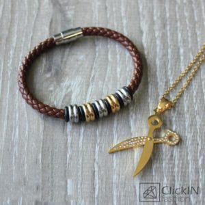 סט תליון מספריים וצמיד עור קסום