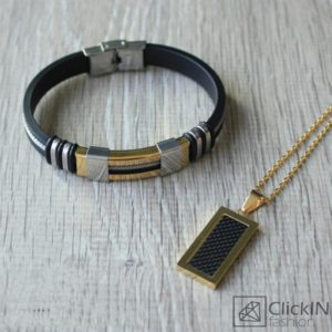 סט תליון זהב וצמיד סיליקון מצופה