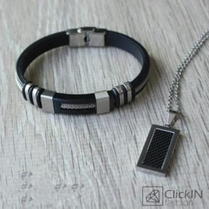 תליון רוק כסף וצמיד סיליקון גברים עיצוב חדש