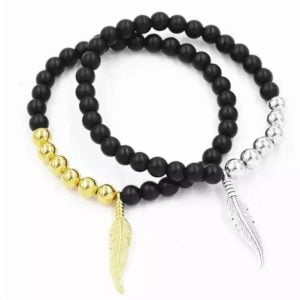 צמיד חרוזים עלה כסף