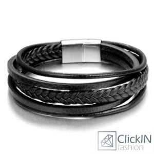 צמיד עור חמש שכבות שחור